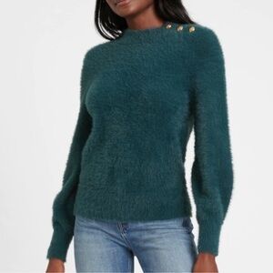 Banana Republic embellished fuzzy mock neck long sleeve sweater
